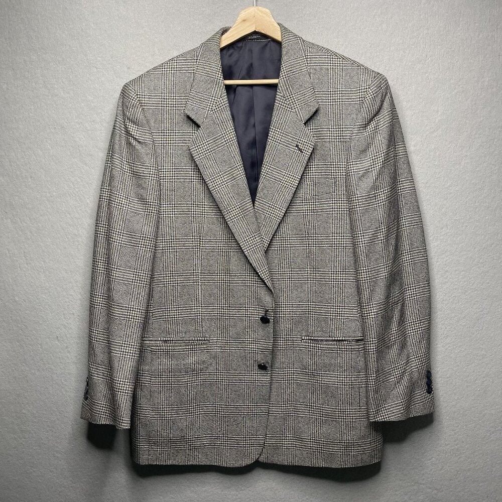 Francesco Fende Al Weiss Mens Blazer 42L Gray Plaid Silk Wool Blend 42L